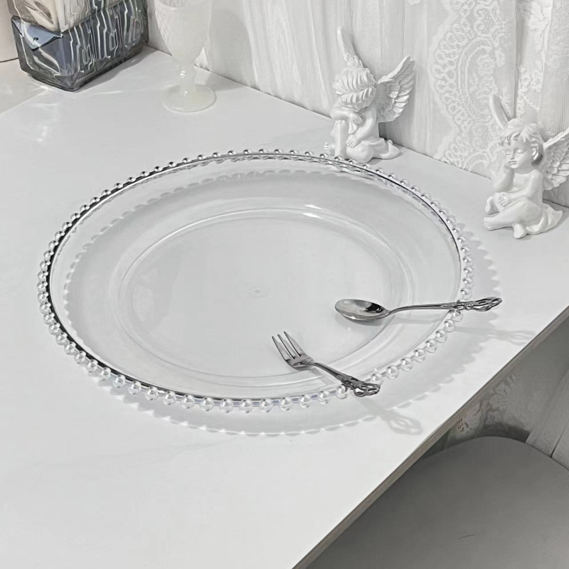 Prozirna plastična tanjur za voće s rubom od perlica – europski stil dekorativni tanjur za kolače i zalogaje