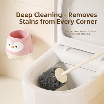 Plastikinis klozeto šepetėlis su ilgu kotu, sieninis laikiklis su baze, be mirusių kampų, svoris apie 210 g