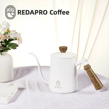 Rokas kafijas pour-over kanna ar šauru izplūdi gooseneck, koka rokturis vistas spārnu formā, nerūsējošā tērauda, 600 ml, gaišs greznības stils