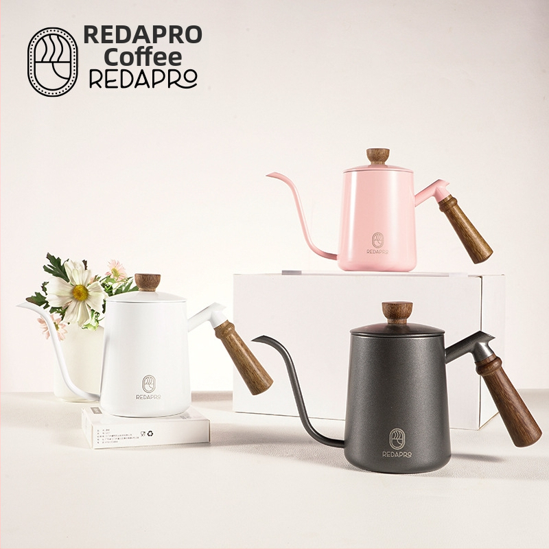 Rokas kafijas pour-over kanna ar šauru izplūdi gooseneck, koka rokturis vistas spārnu formā, nerūsējošā tērauda, 600 ml, gaišs greznības stils