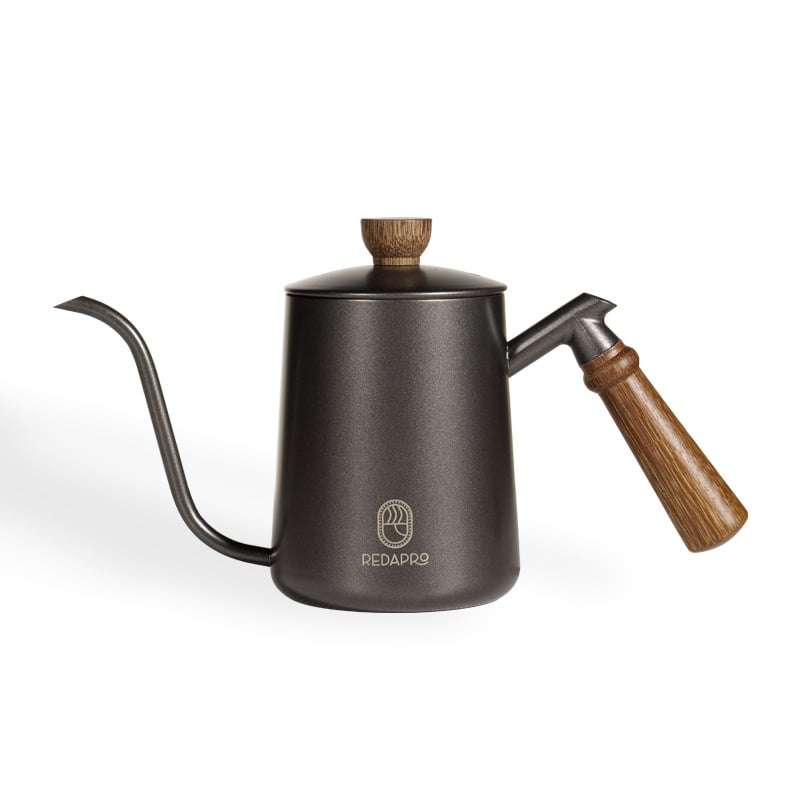 Χειροκίνητος καφετιέρα pour-over με λεπτό στόμιο τύπου gooseneck και ξύλινο χερούλι σε σχήμα φτερού κοτόπουλου, ανοξείδωτο ατσάλι, 600 ml, ελαφρώς πολυτελές στυλ