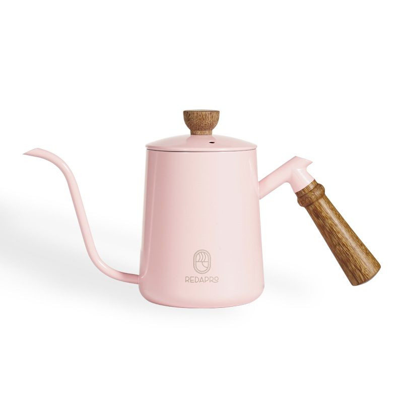 Χειροκίνητος καφετιέρα pour-over με λεπτό στόμιο τύπου gooseneck και ξύλινο χερούλι σε σχήμα φτερού κοτόπουλου, ανοξείδωτο ατσάλι, 600 ml, ελαφρώς πολυτελές στυλ