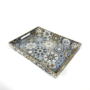 Tavă decorativă pătrată din PP cu mâner, stil boho, design floral