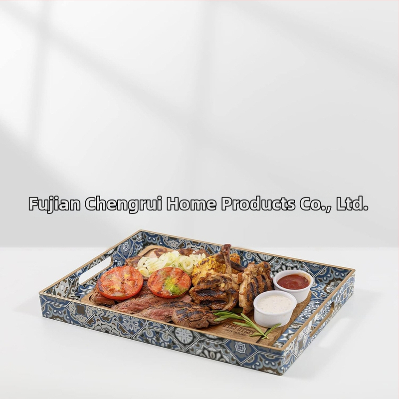 Dekoratívny štvorcový PP plastový podnos s uchom, boho štýl, kvetinový dizajn