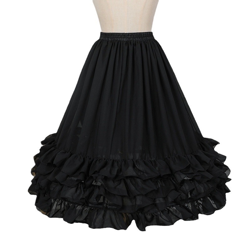 Lolita пола със средна дължина, рибена кост (бондинг) и набрани ръбове, подплата, bustle стил с три пръстена от стомана, двупластов плат, регулируема