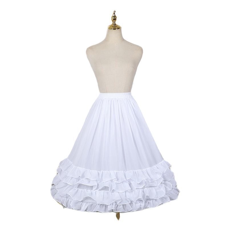 Lolita пола със средна дължина, рибена кост (бондинг) и набрани ръбове, подплата, bustle стил с три пръстена от стомана, двупластов плат, регулируема