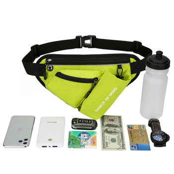 Uniszex kültéri derékpántos sporttáska vízpalacktartóval (Nylon; lélegző; ultra könnyű; lopás elleni védelem)