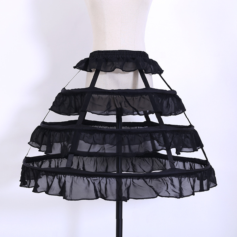 Fustă Lolita cu patru volane; stil Bustle: trei inele din oțel; fir dublu; Brand Wu aini; pentru adulți; lansare primăvara 2022