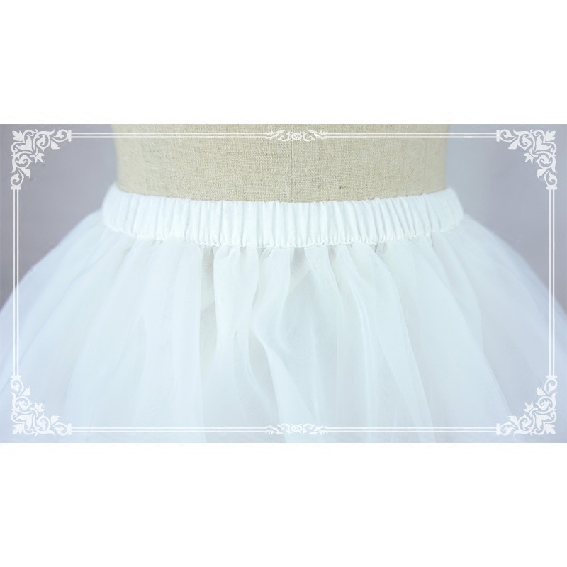 Lolita organzas tutu svārki, šūšana ar uzpūšanu (širings), galvenais audums 71–80% poliestera, oderējums 100% poliestera