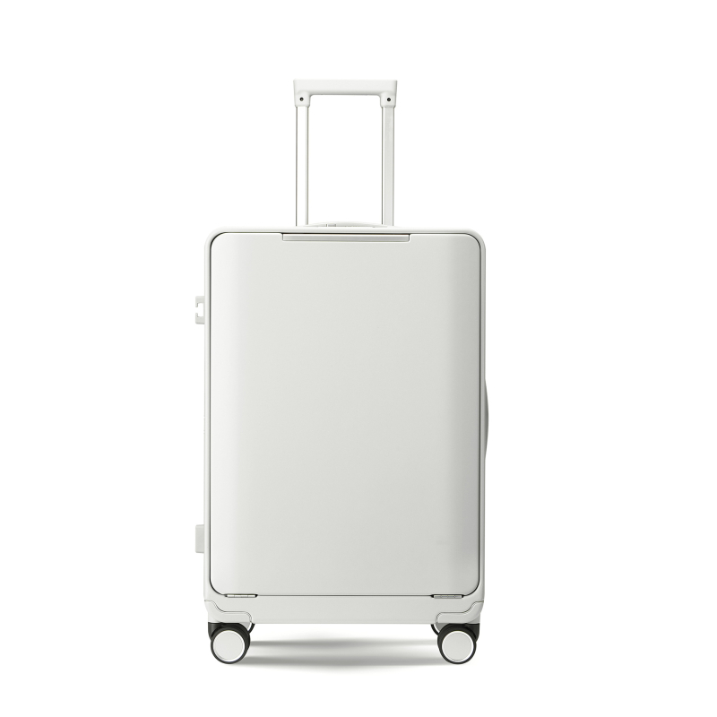 Utazókoffer elülső nyitással, alumínium kerettel, PC burkolattal, TSA jelszavas zár, univerzális kerekek, száraz–nedves elválasztás