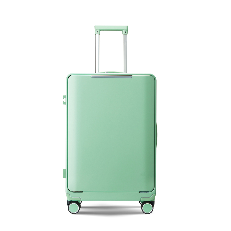 Utazókoffer elülső nyitással, alumínium kerettel, PC burkolattal, TSA jelszavas zár, univerzális kerekek, száraz–nedves elválasztás