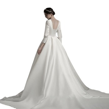 Si Ai Vienna Waltz Könnyű menyasszonyi ruha 2025 tavasz - hosszú ujjú, mély V-nyak, uszály, poliészter anyag, középső derék