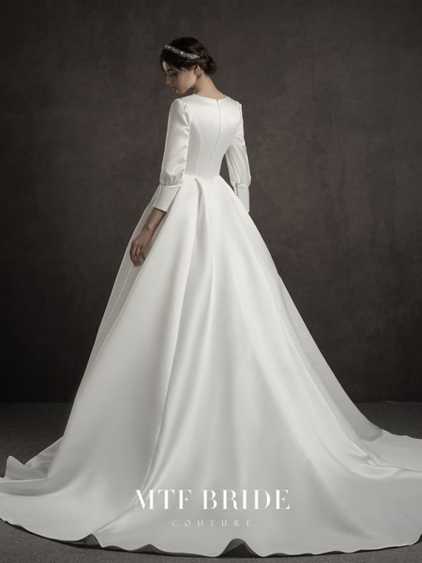 Si Ai Vienna Waltz Könnyű menyasszonyi ruha 2025 tavasz - hosszú ujjú, mély V-nyak, uszály, poliészter anyag, középső derék