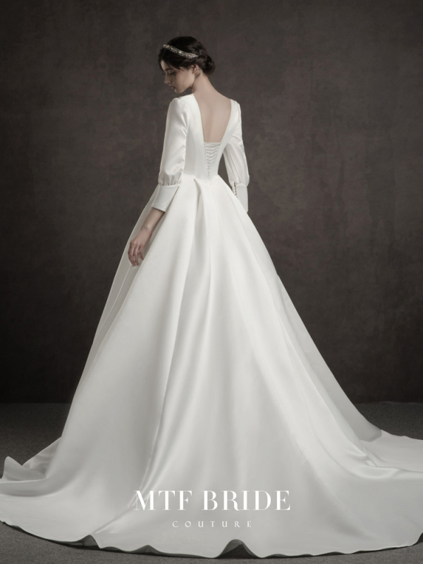 Si Ai Vienna Waltz Könnyű menyasszonyi ruha 2025 tavasz - hosszú ujjú, mély V-nyak, uszály, poliészter anyag, középső derék