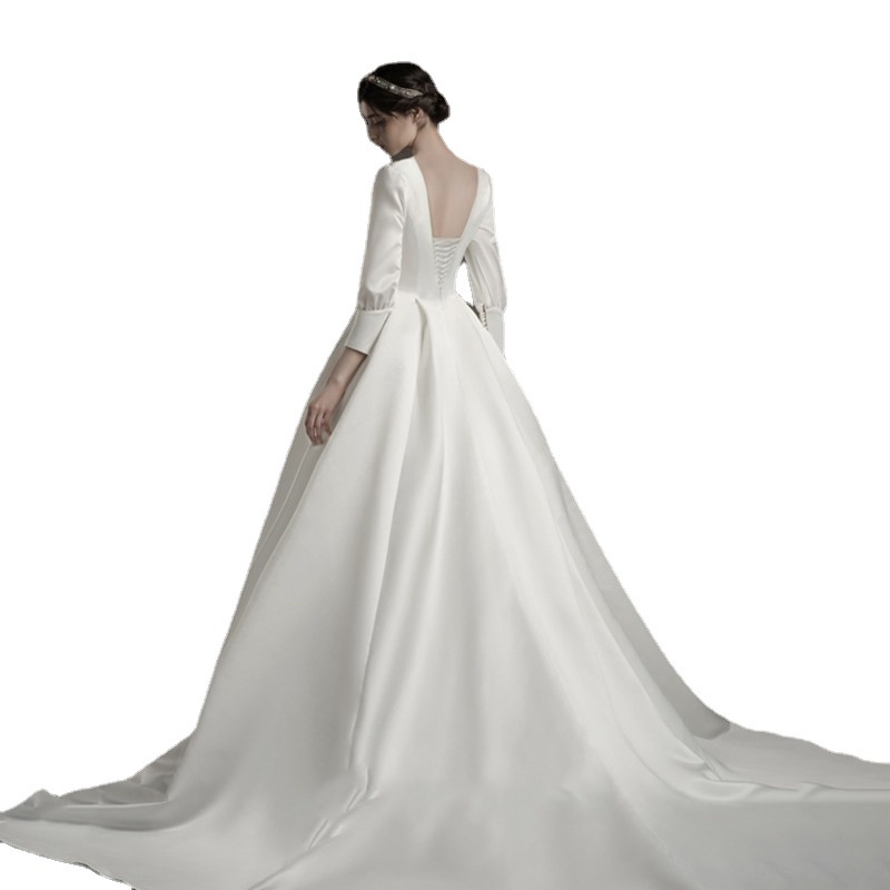 Si Ai Vienna Waltz Könnyű menyasszonyi ruha 2025 tavasz - hosszú ujjú, mély V-nyak, uszály, poliészter anyag, középső derék