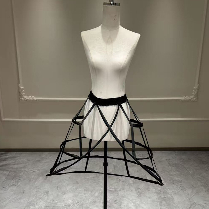 Carmen stil crno-bijela poluvska suknja s kostima, križni riblji kost, ptičja kavezica petticoat Lolita moda