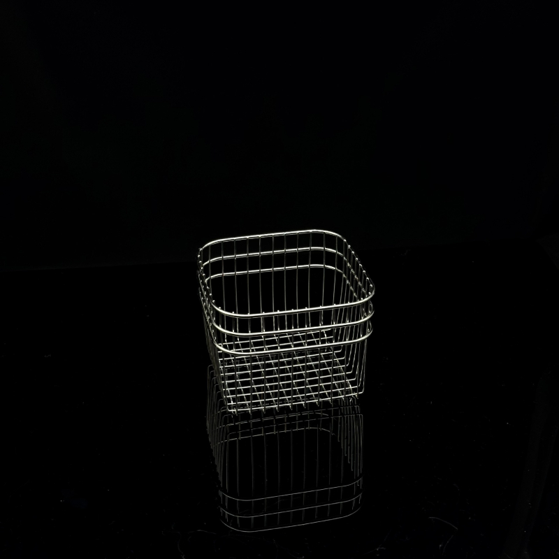 Coș de depozitare din oțel inoxidabil, pătrat, cu drenaj, pentru fructe și produse cosmetice – multifuncțional, stil modern simplu