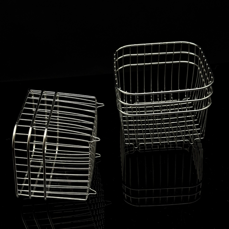 Coș de depozitare din oțel inoxidabil, pătrat, cu drenaj, pentru fructe și produse cosmetice – multifuncțional, stil modern simplu