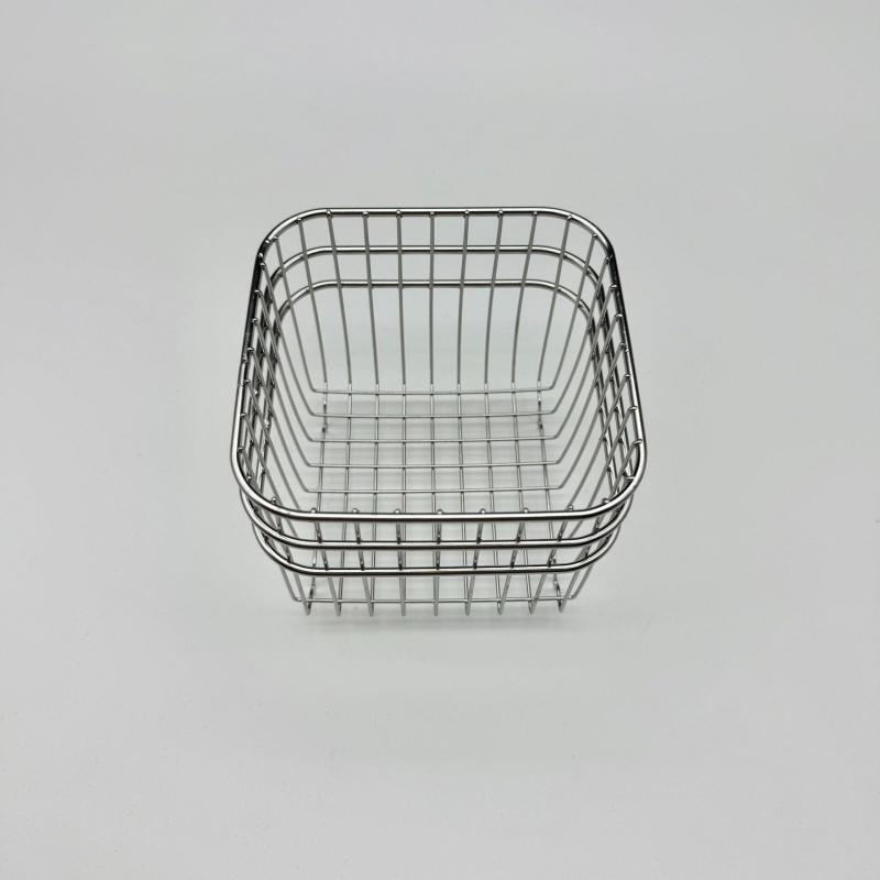 Coș de depozitare din oțel inoxidabil, pătrat, cu drenaj, pentru fructe și produse cosmetice – multifuncțional, stil modern simplu