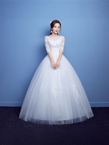 Esküvői ruha egy vállú, hosszú, ¾-ujjas, kristályhomok puha hálószövettel satin, 100% poliészter