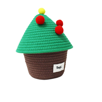 Kötött tárolókosár fedéllel – karácsonyi motívum, pamutfonal, Ins stílus, többfunkciós rendszerező