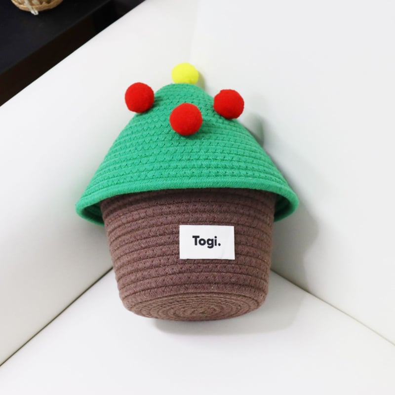 Kötött tárolókosár fedéllel – karácsonyi motívum, pamutfonal, Ins stílus, többfunkciós rendszerező