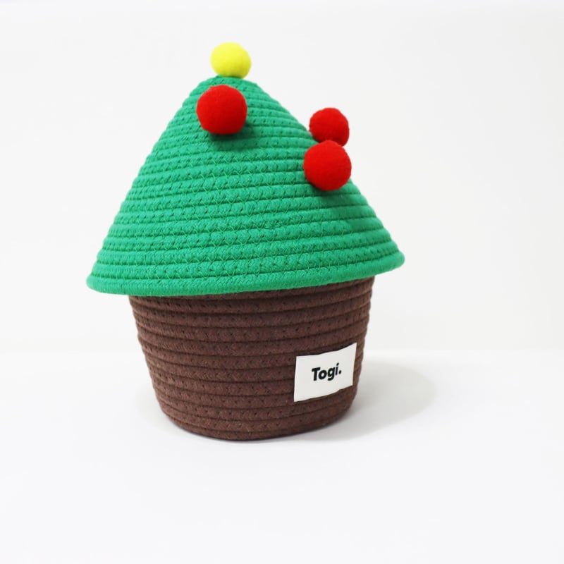 Kötött tárolókosár fedéllel – karácsonyi motívum, pamutfonal, Ins stílus, többfunkciós rendszerező