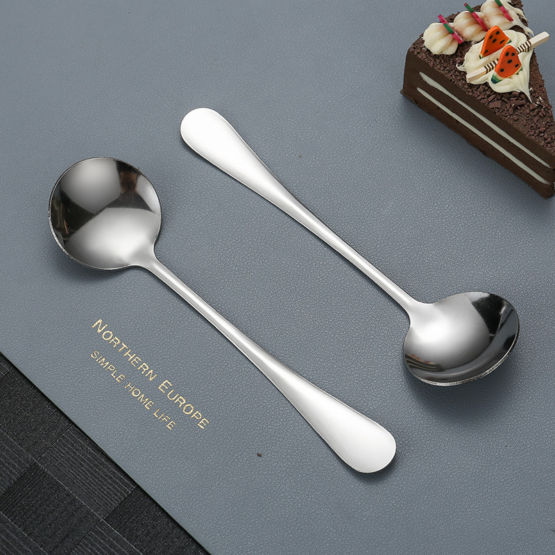 Lingură în stil coreean cu mâner lung din oțel inoxidabil 410, lingură de desert cu cap rotund, pentru uz casnic, design modern minimalist