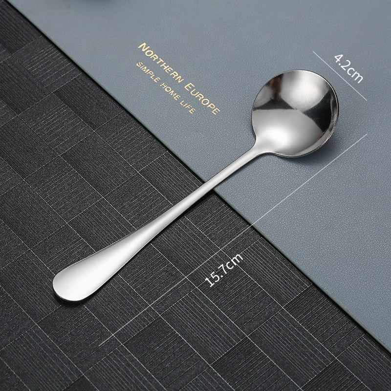 Lingură în stil coreean cu mâner lung din oțel inoxidabil 410, lingură de desert cu cap rotund, pentru uz casnic, design modern minimalist