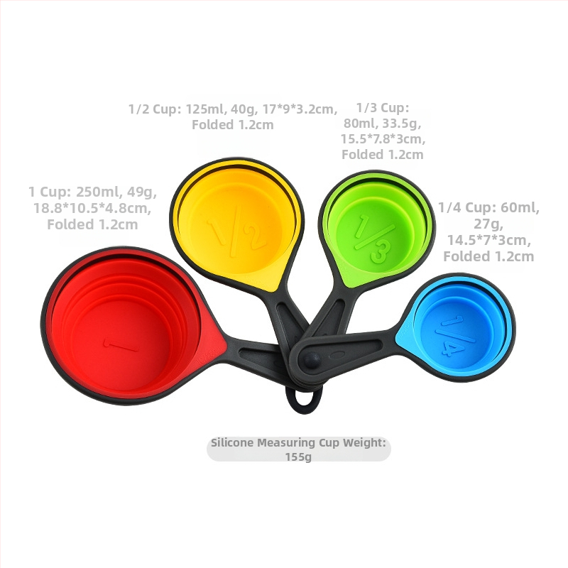 Forest silikono matavimo puodelių ir šaukštų rinkinys kepimui, sulankstomas teleskopinis dizainas su graduotais ženklais
