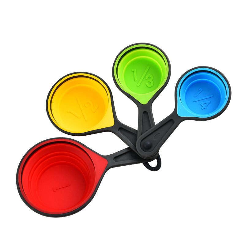 Forest élelmiszer-minőségű szilikon mérőedények és merőkanalak készlet, összecsukható teleszkópos kialakítással, graduált jelölésekkel