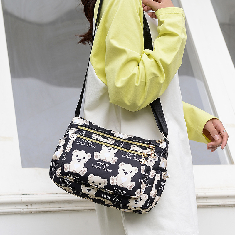 Geantă crossbody de damă în stil Dumpling, din material Oxford impermeabil, cu imprimeu floral, buzunar fermoar și capacitate mare