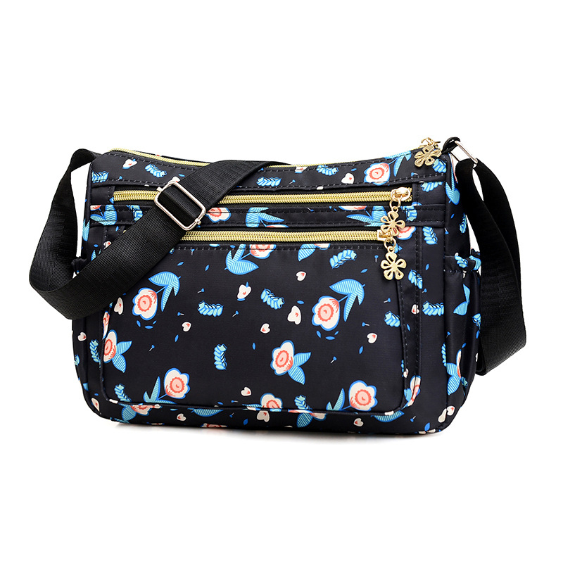 Geantă crossbody de damă în stil Dumpling, din material Oxford impermeabil, cu imprimeu floral, buzunar fermoar și capacitate mare