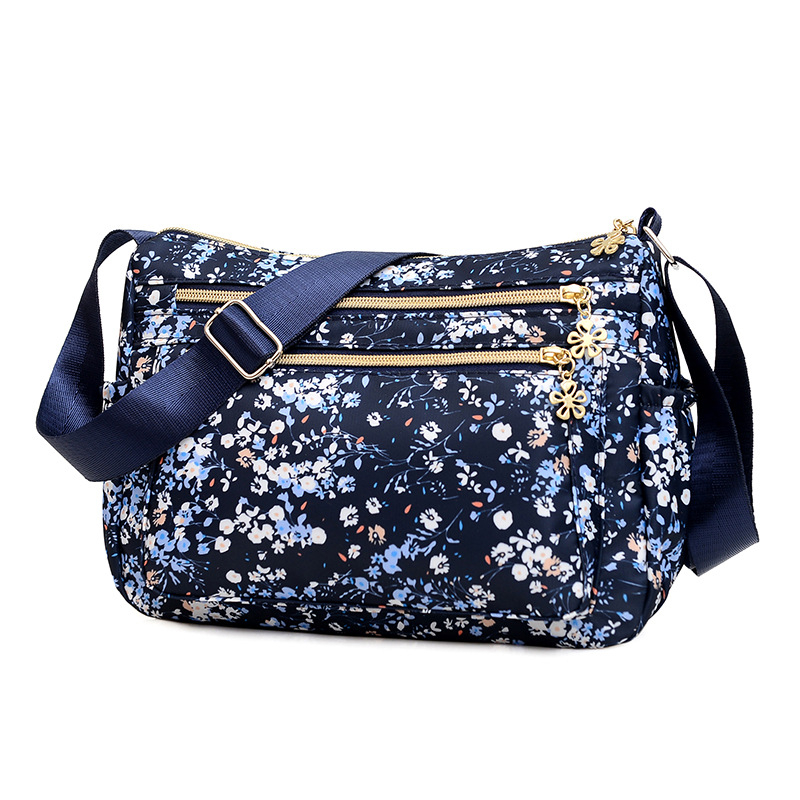 Geantă crossbody de damă în stil Dumpling, din material Oxford impermeabil, cu imprimeu floral, buzunar fermoar și capacitate mare