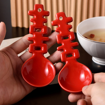 Kerámia desszertkanál, Kettős Boldogság minta, új kínai chinoiserie stílus, 2023 megjelenés