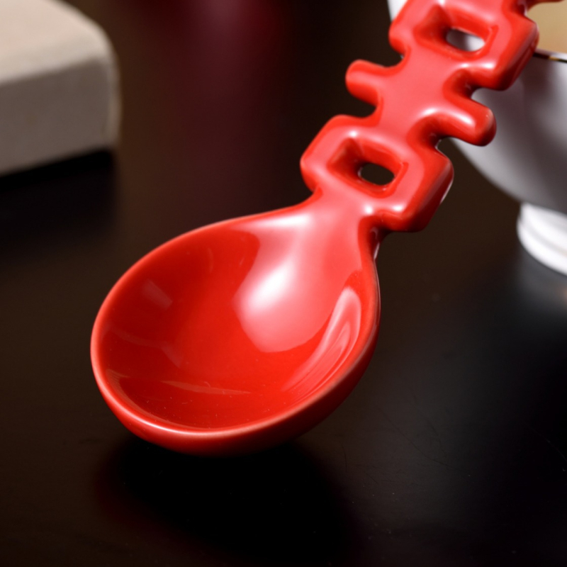 Kerámia desszertkanál, Kettős Boldogság minta, új kínai chinoiserie stílus, 2023 megjelenés