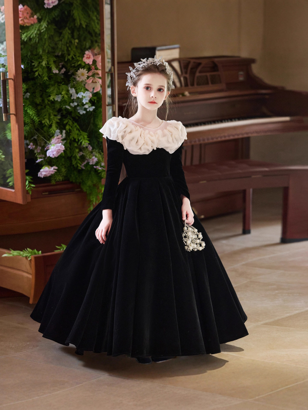 Детска рокля принцеса за сватбена цветница и пиано изпълнение — основна тъкан: зайче пух (91–95%), смесени химични влакна, подплата полиестер