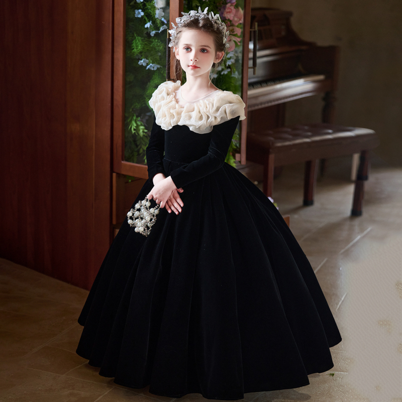 Детска рокля принцеса за сватбена цветница и пиано изпълнение — основна тъкан: зайче пух (91–95%), смесени химични влакна, подплата полиестер