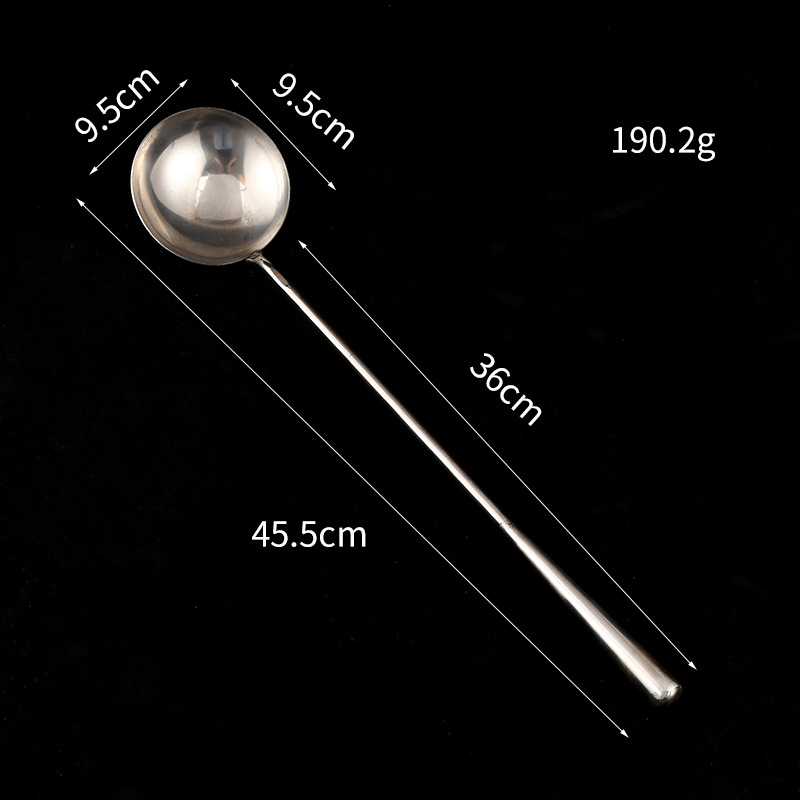 Rozsdamentes acél főzőkanál hosszú nyéllel, égés elleni dizájn, magas hőmérsékletnek ellenálló, tömör tálalókanál szakácsok számára