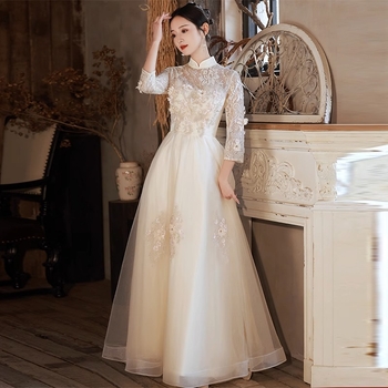 Kínai stílusú estélyi ruha, hosszú ujjú, magas derekú, hosszú szoknya