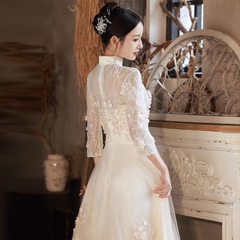 Kínai stílusú estélyi ruha, hosszú ujjú, magas derekú, hosszú szoknya