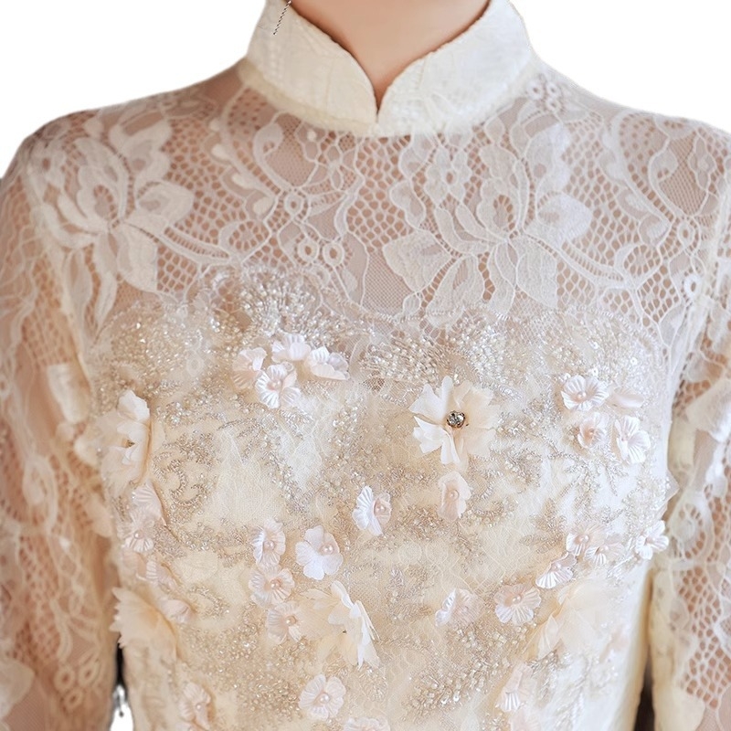 Kínai stílusú estélyi ruha, hosszú ujjú, magas derekú, hosszú szoknya