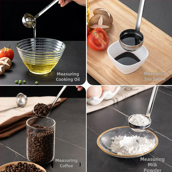 Daudzfunkcionāla unču mērinstrumenta karote, no 304 nerūsējošā tērauda, ar āķīti, piemērota piena tējas un kafijas pupiņām