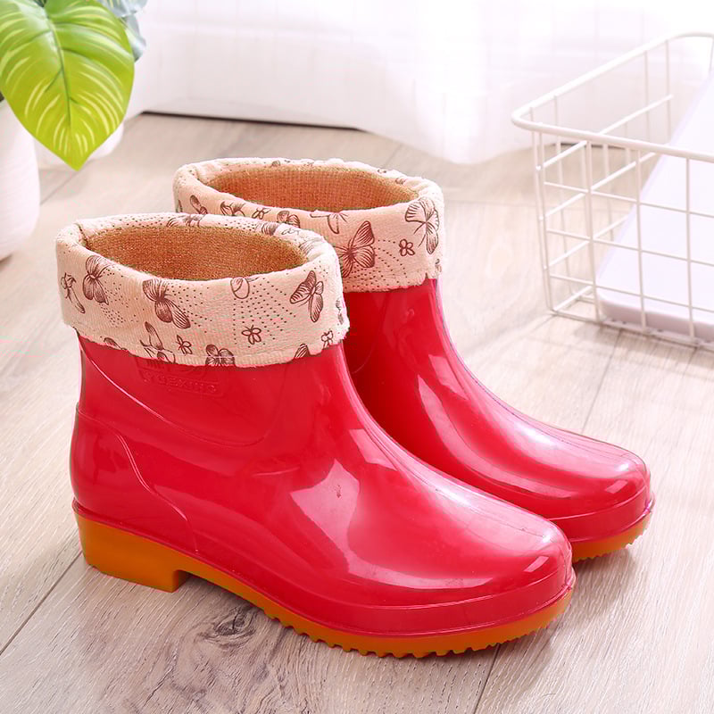 Moteriški lietaus batai, plastikinė viršutinė dalis, trumpas vamzdelis, plokščias kulnas, standartinis storis, išleisti 2022 m. rudens