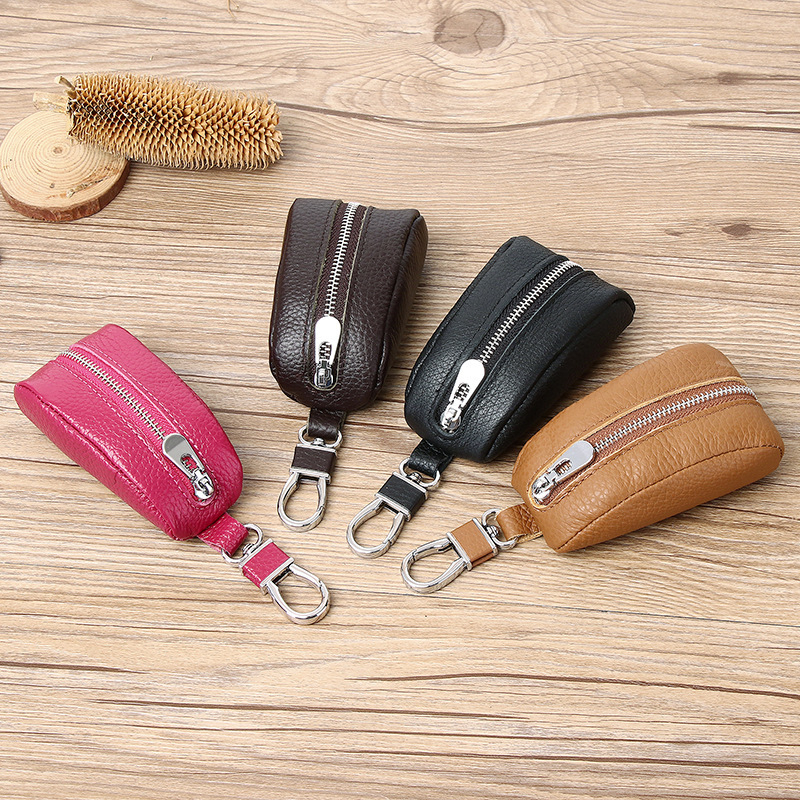 Geantă pentru chei din piele naturală, culoare solidă, 1 pli, stil urban minimalist