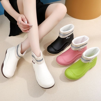 Cizme de ploaie pentru femei din PVC, gambă joasă, antiderapante, impermeabile, rezistente la abraziune, talpă moale