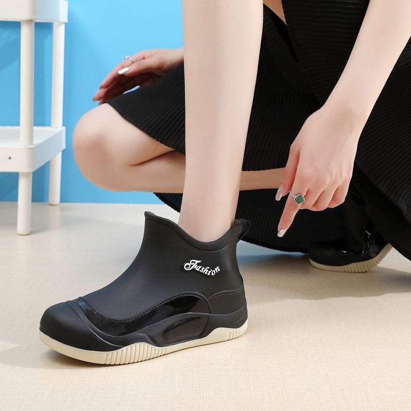 Cizme de ploaie pentru femei din PVC, gambă joasă, antiderapante, impermeabile, rezistente la abraziune, talpă moale