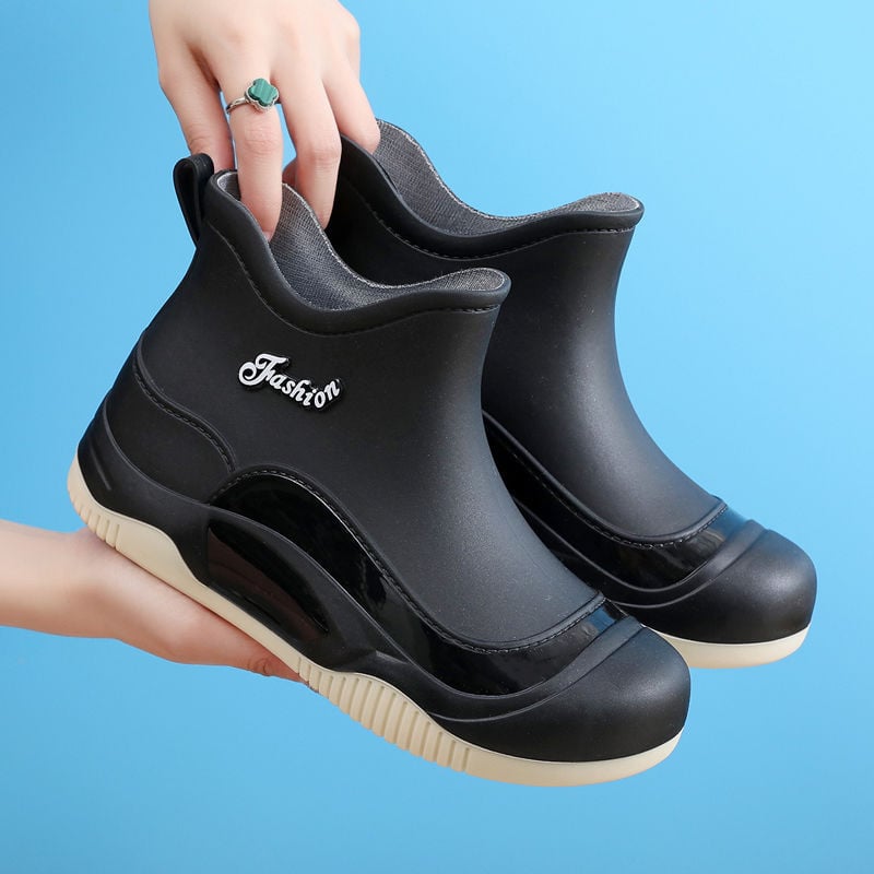Cizme de ploaie pentru femei din PVC, gambă joasă, antiderapante, impermeabile, rezistente la abraziune, talpă moale