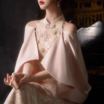 Qipao за сватби в китайски стил – висока талия, 3/4 ръкави, дълга пола, полиестер, Пролет 2025