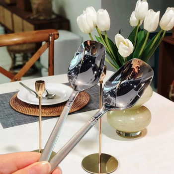 Lingură din oțel inoxidabil, stil lux ușor retro, culoare solidă, finisaj polizat cu apă, pentru adulți